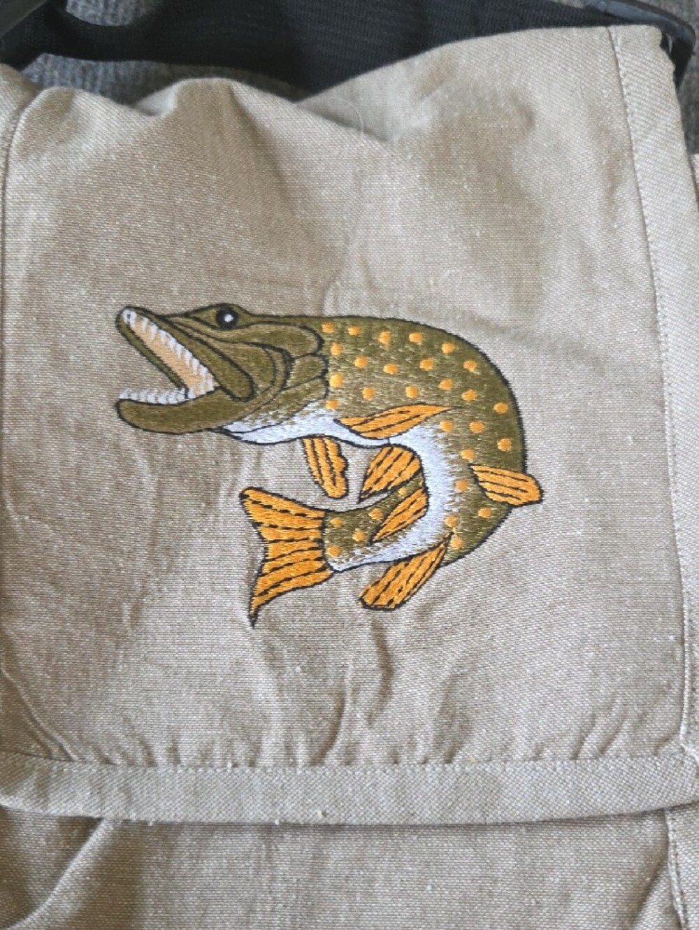 Canvas Crossbody Bag with Fish Embroidery - Beige - Picture 3 of 7